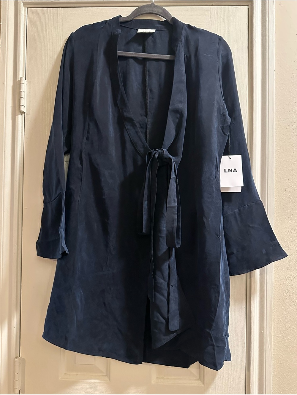 LNA Clothing 100% Cupro Long Sleeve Wrap Mini Dress